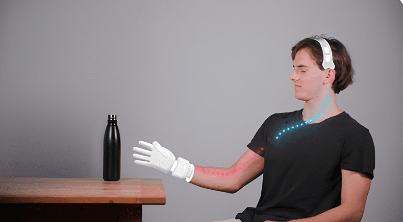 Person trying to catch a bottle using a neuroscience technology