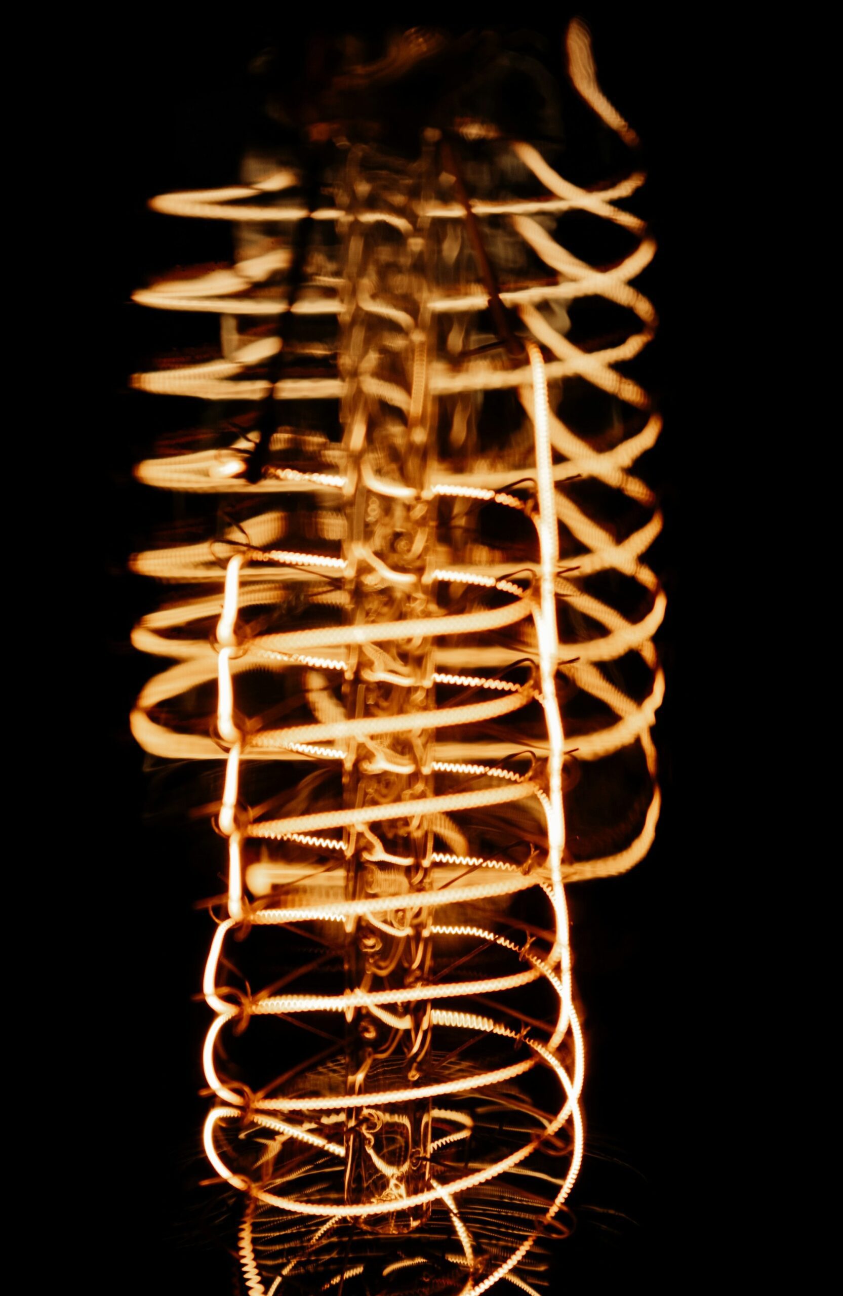 A lamp designed to resemble a spinal cord, with a curving structure and lighted segments.