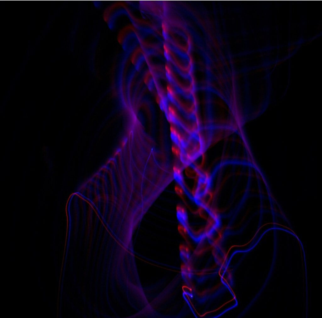 black backround with blue and red swirl